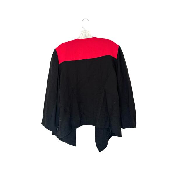Chico's Blazer Black Red Art To Wear Mixed Media Sequin Open Front Relaxed XL - Picture 9 of 11
